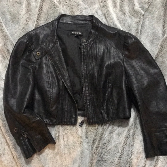 bebe cropped leather jacket